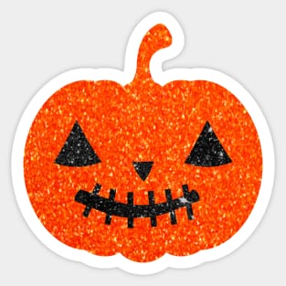 Bright Orange Faux Glitter Halloween Pumpkin Face Sticker